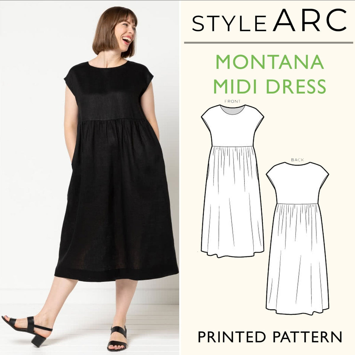 Montana Midi Dress Sewing Pattern by Style Arc, US Sizes 0-26