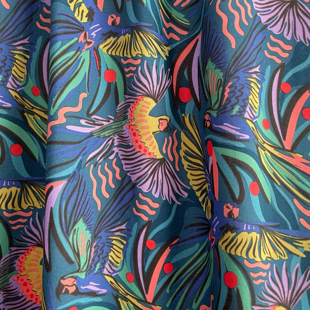 Rayon Challis in Jungle Birds by Cloud9–Frankie Rose Fabrics