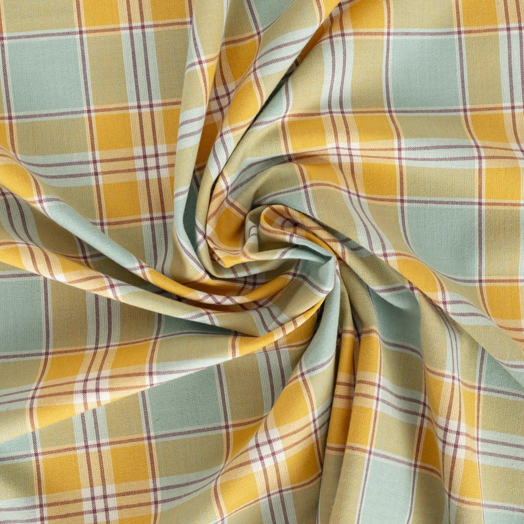 a yellow and green plaid fabric