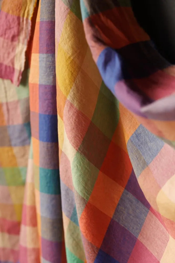 Teacup Laundered Linen Check Fabric-Fabric-Frankie Rose Fabrics