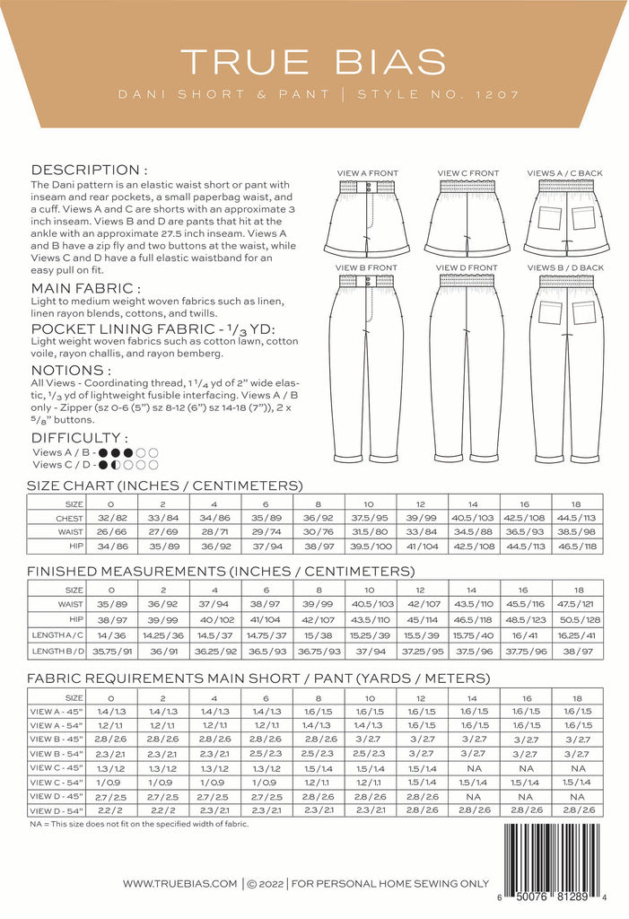 Dani Shorts & Pants Sewing Pattern | Frankie Rose Fabrics