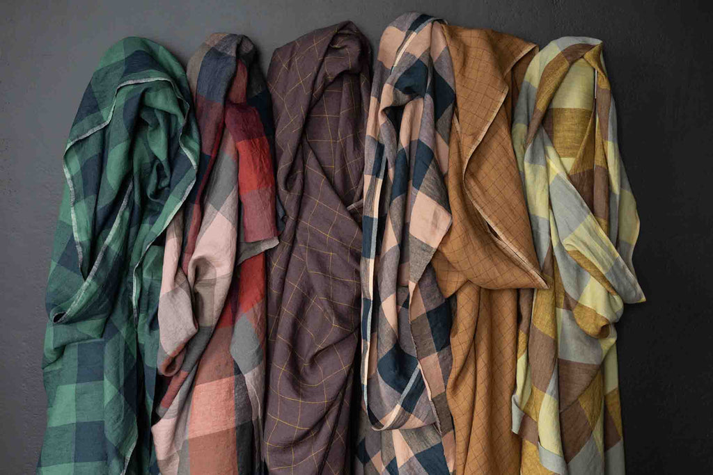 Hay Bale Blues Laundered Linen Check Fabric-Fabric-Frankie Rose Fabrics