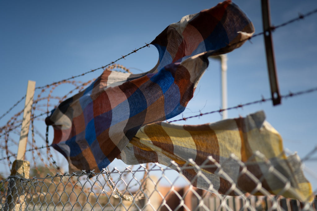 Hay Bale Blues Laundered Linen Check Fabric-Fabric-Frankie Rose Fabrics