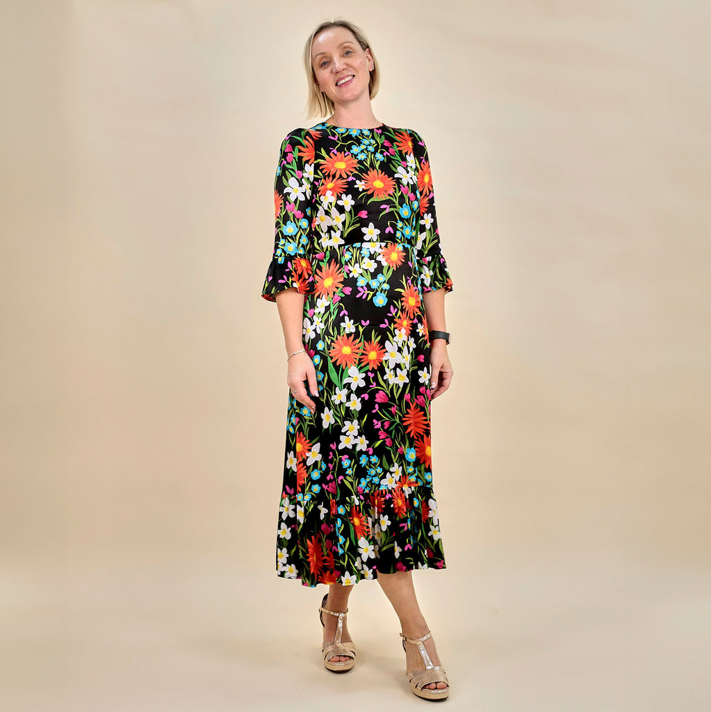 Ecovero Viscose Satin in Lara Black-Fabric-Frankie Rose Fabrics