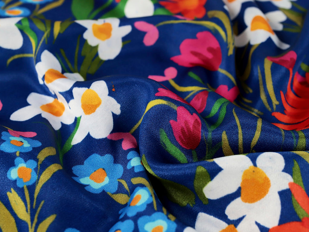 Ecovero Viscose Satin in Lara Cobalt-Fabric-Frankie Rose Fabrics