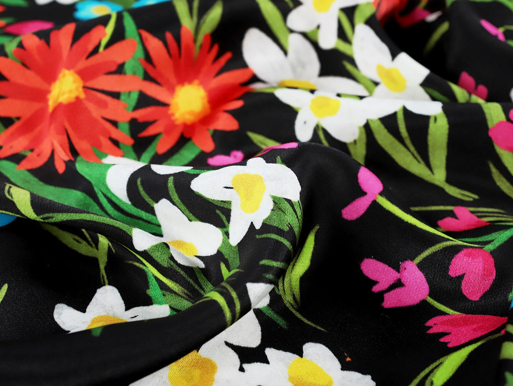 Ecovero Viscose Satin in Lara Black-Fabric-Frankie Rose Fabrics