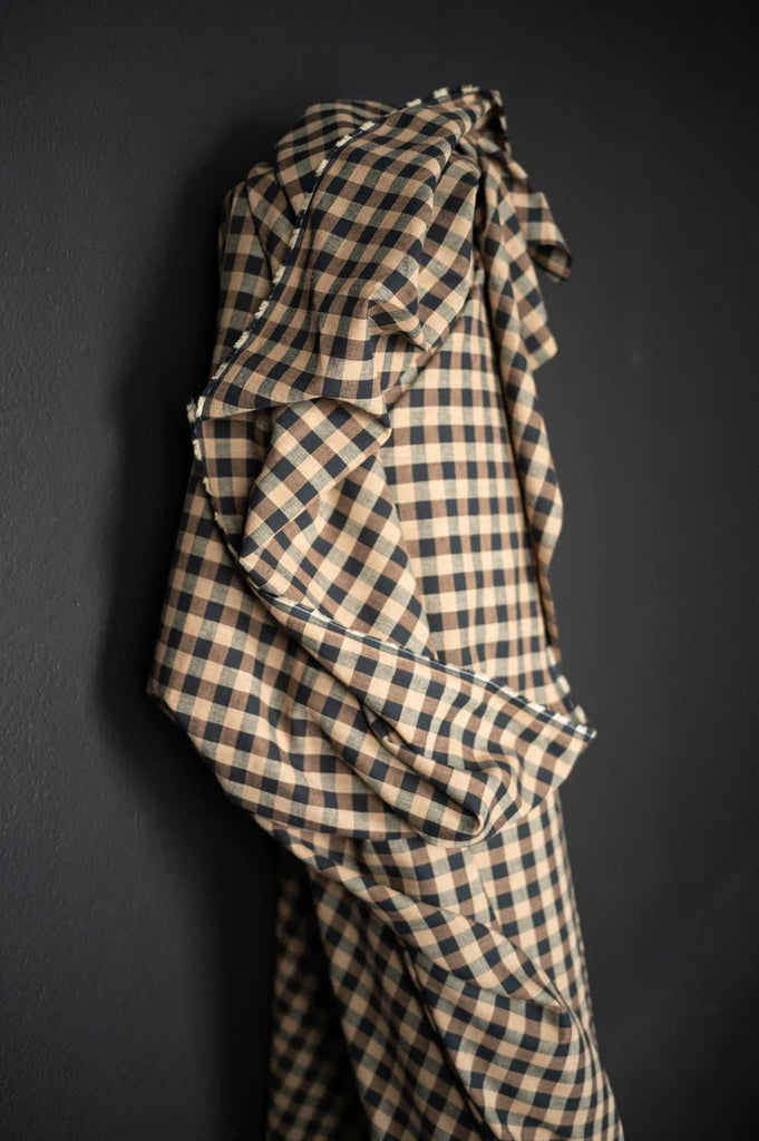 Irish Coffee Linen Cotton Check Fabric-Fabric-Frankie Rose Fabrics