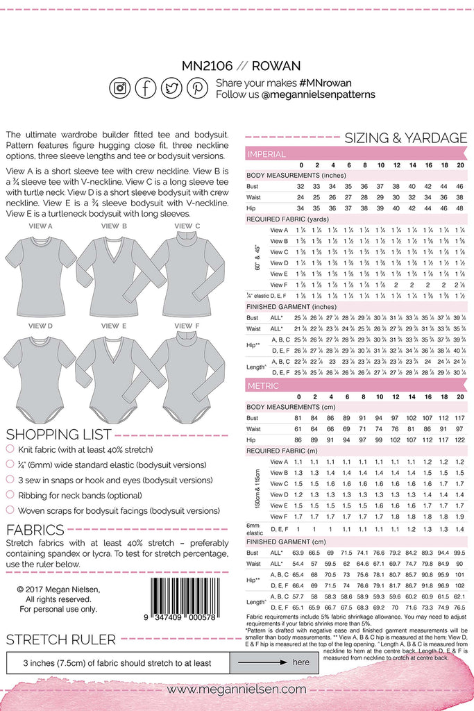 Rowan Bodysuit Sewing Pattern | Frankie Rose Fabrics