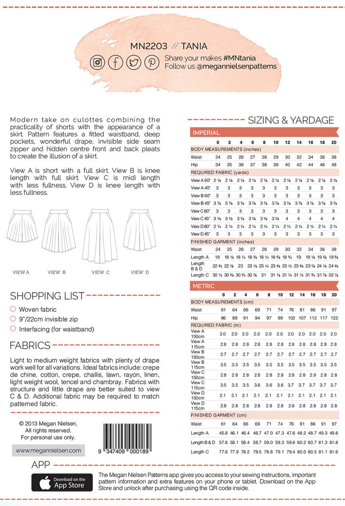 Tania Culottes Pants Sewing Pattern | Frankie Rose Fabrics