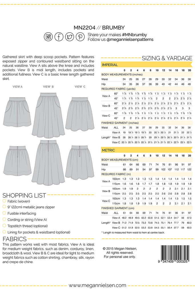 Brumby Skirt Sewing Pattern | Frankie Rose Fabrics