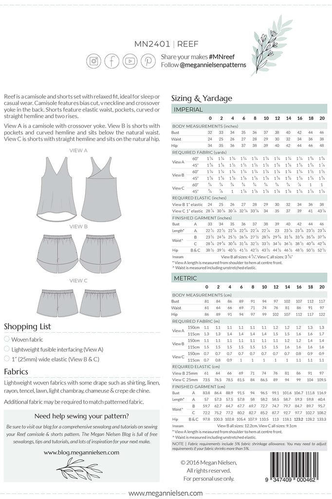 Reef Camisole & Shorts Set Pattern | Frankie Rose Fabrics