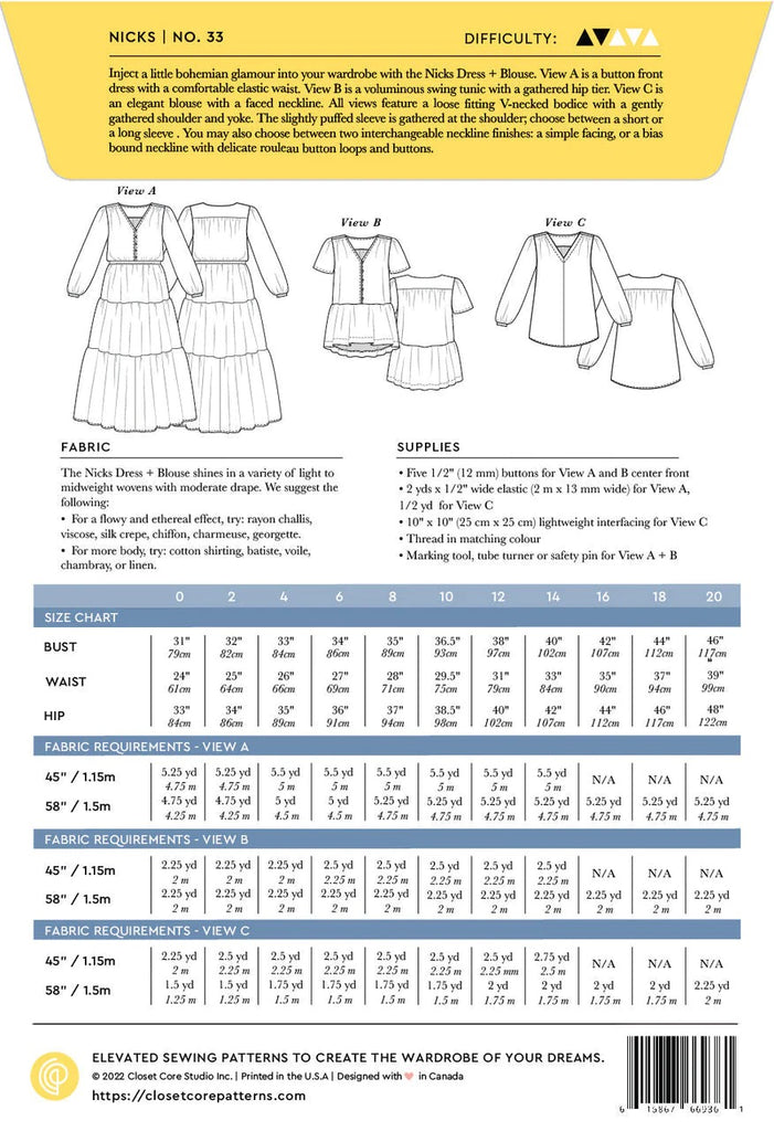 Nicks Dress & Blouse Sewing Pattern | Frankie Rose Fabrics