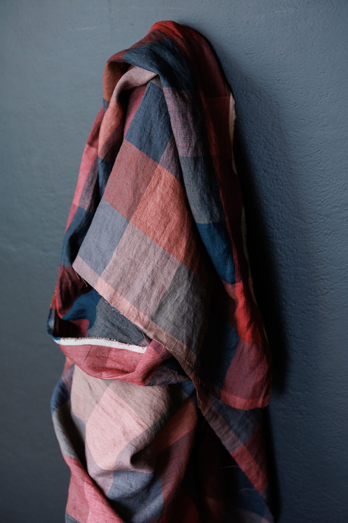 Painterly Rouge Linen Check Fabric by Merchant & Mills