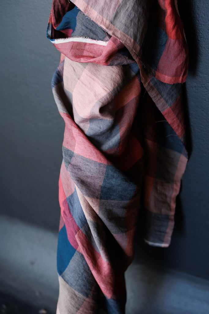 Painterly Rouge Linen Check Fabric by Merchant & Mills