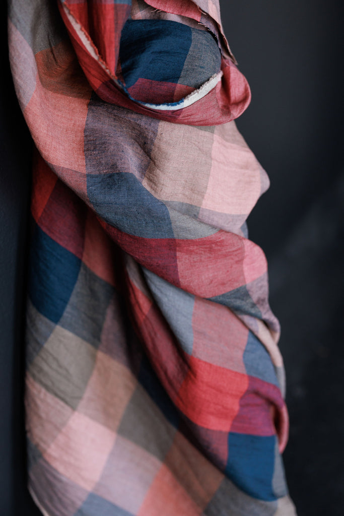 Painterly Rouge Linen Check Fabric by Merchant & Mills