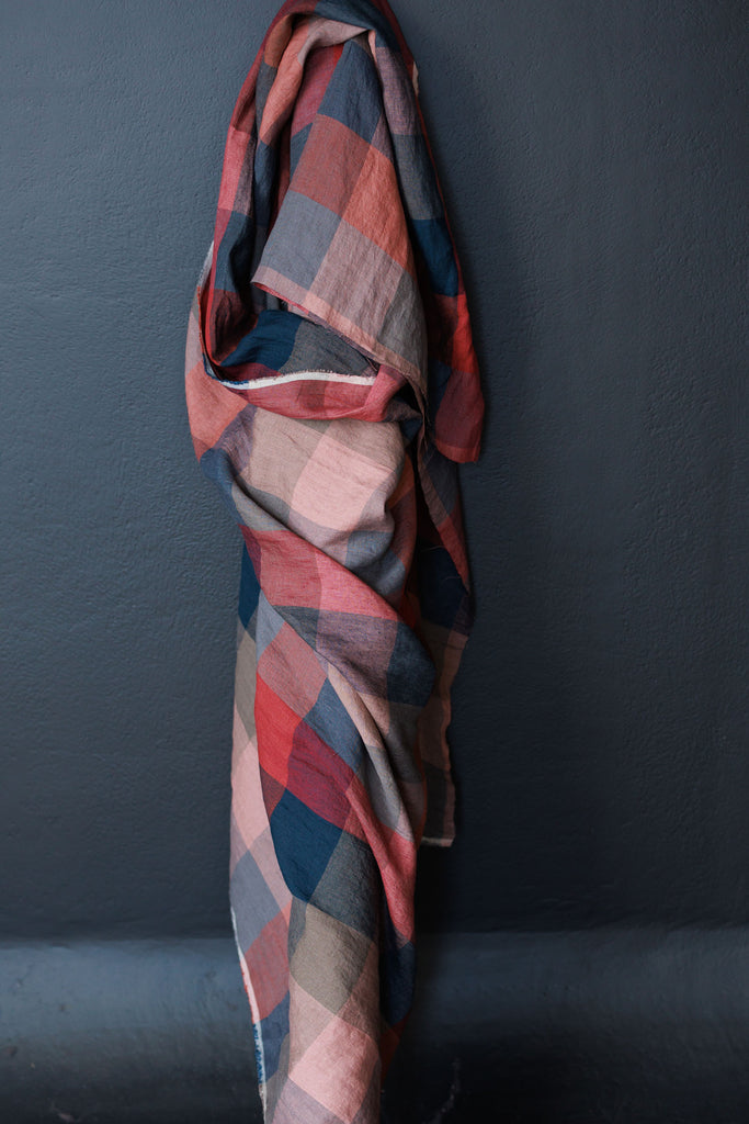 Painterly Rouge Linen Check Fabric by Merchant & Mills