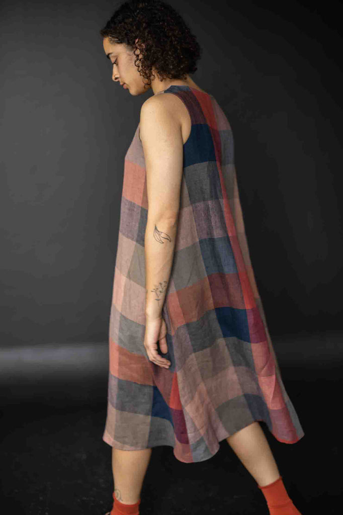 Painterly Rouge Linen Check Fabric by Merchant & Mills