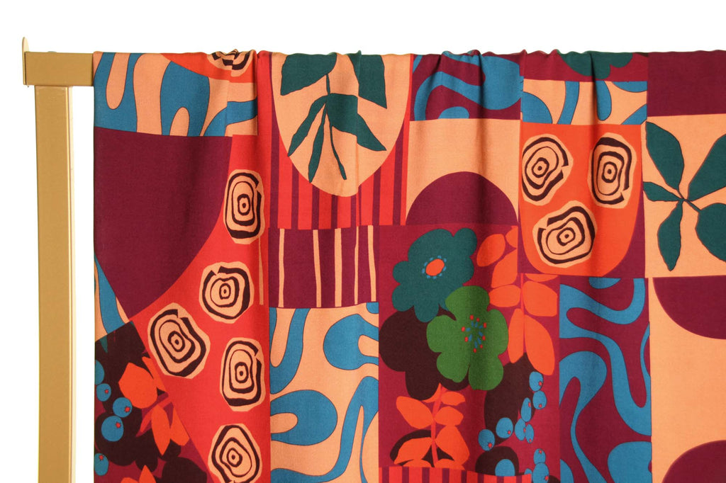 Eco Viscose Challis in Deco Patchwork-Fabric-Frankie Rose Fabrics