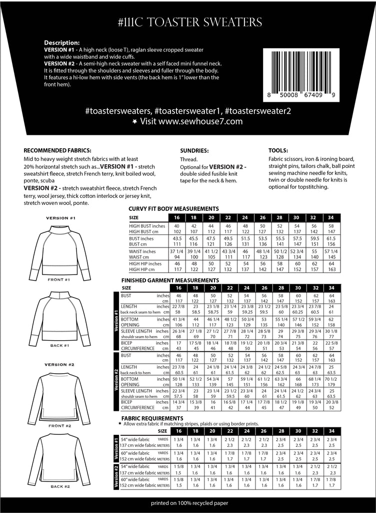 Toaster Sweatshirt Plus Size Pattern | Frankie Rose Fabrics