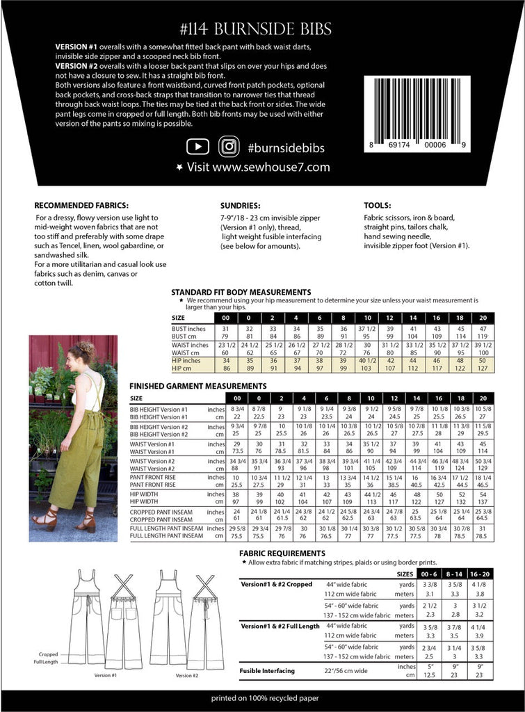 Burnside Bibs Overalls Sewing Pattern | Frankie Rose Fabrics