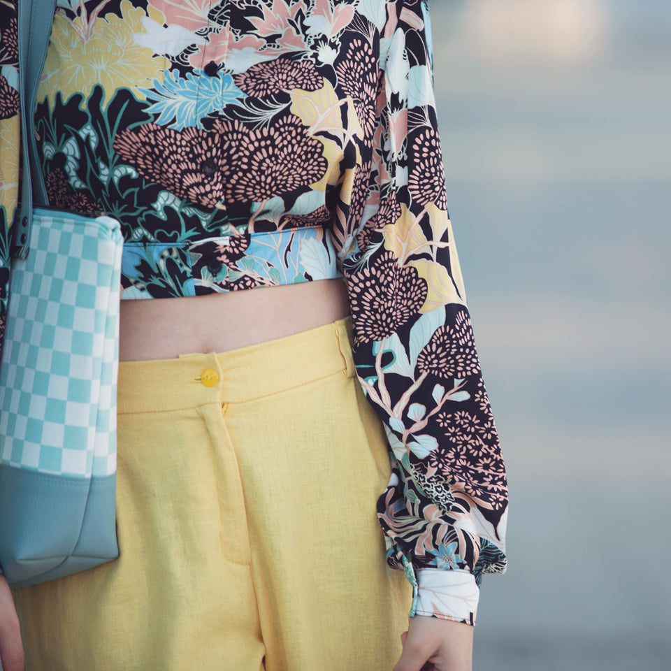 Ecovero Viscose Rayon Satin in Sea Garden Black-Fabric-Frankie Rose Fabrics