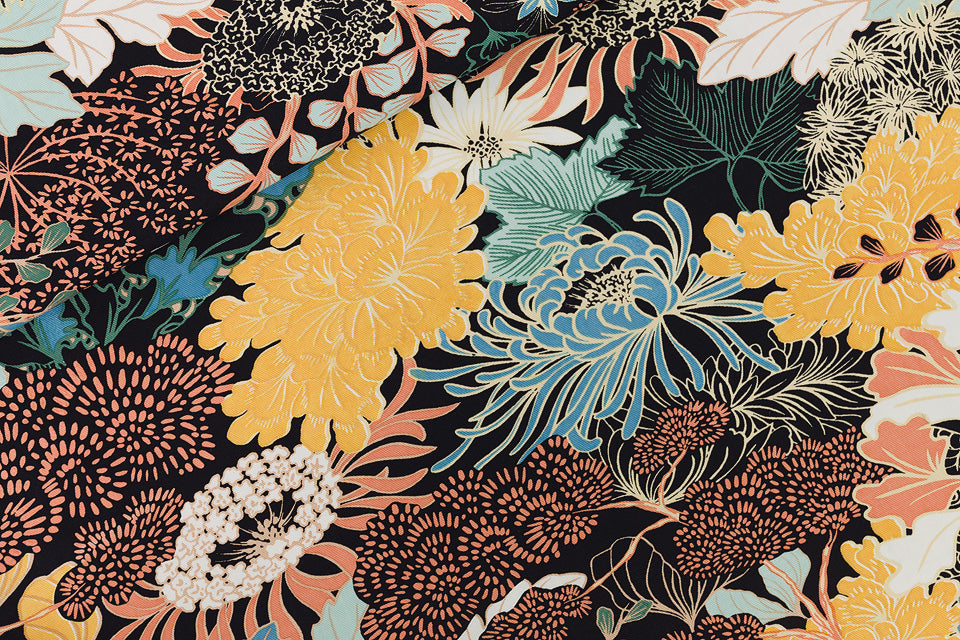 Cotton Canvas Gabardine Twill in Sea Garden Black-Fabric-Frankie Rose Fabrics