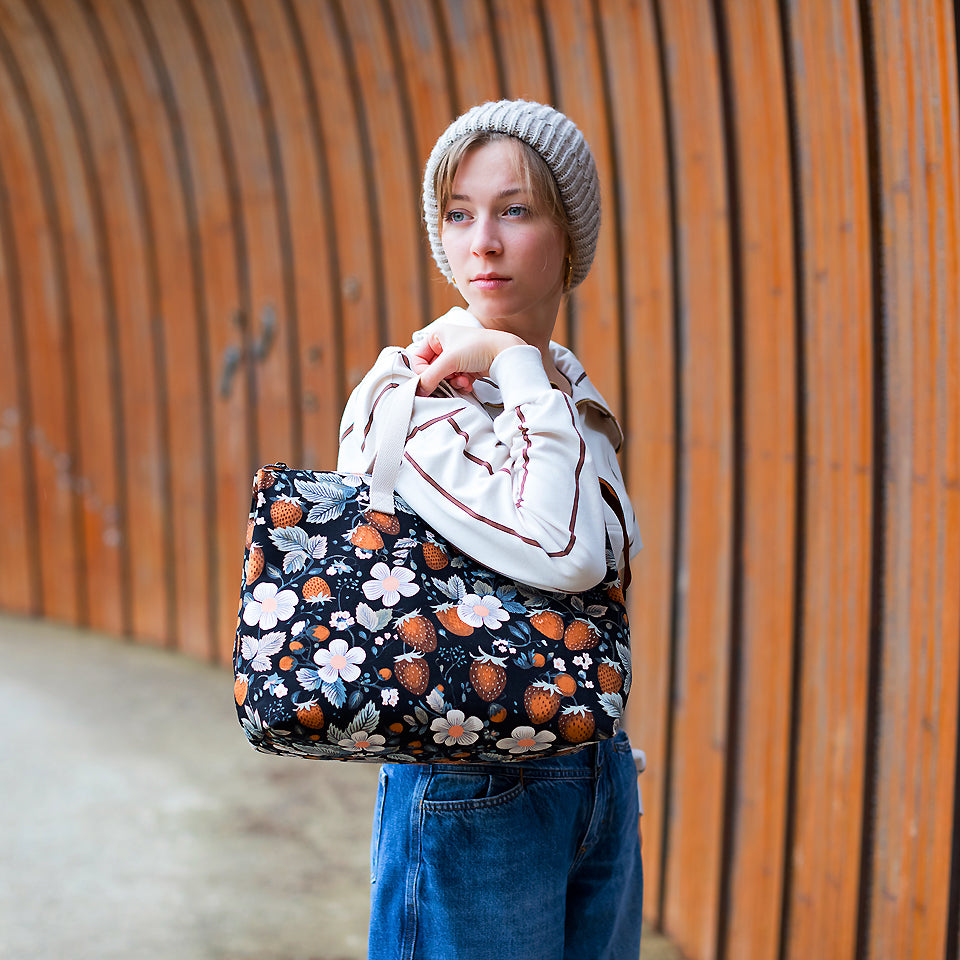 Cotton Gabardine Twill in Sepia Strawberries-Fabric-Frankie Rose Fabrics