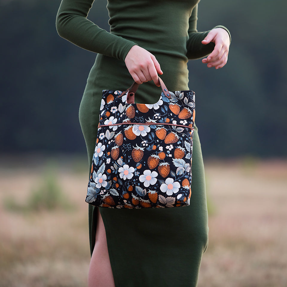 Cotton Gabardine Twill in Sepia Strawberries-Fabric-Frankie Rose Fabrics