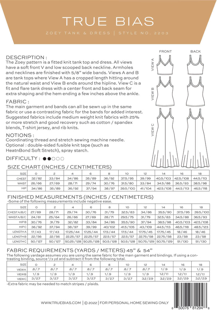 Zoey Tank & Dress Sewing Pattern | Frankie Rose Fabrics