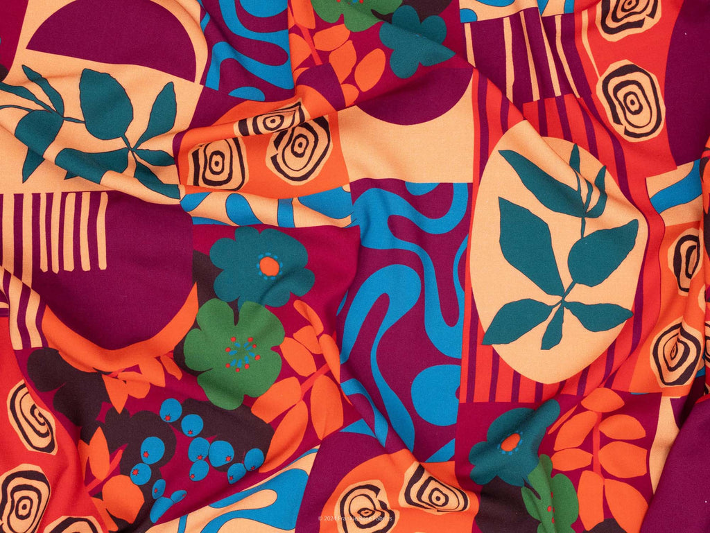 Eco Viscose Challis in Deco Patchwork-Fabric-Frankie Rose Fabrics