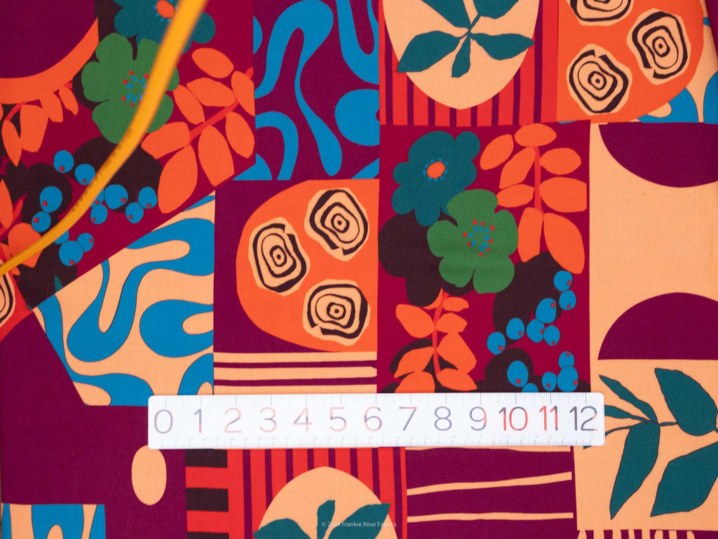 Eco Viscose Challis in Deco Patchwork-Fabric-Frankie Rose Fabrics