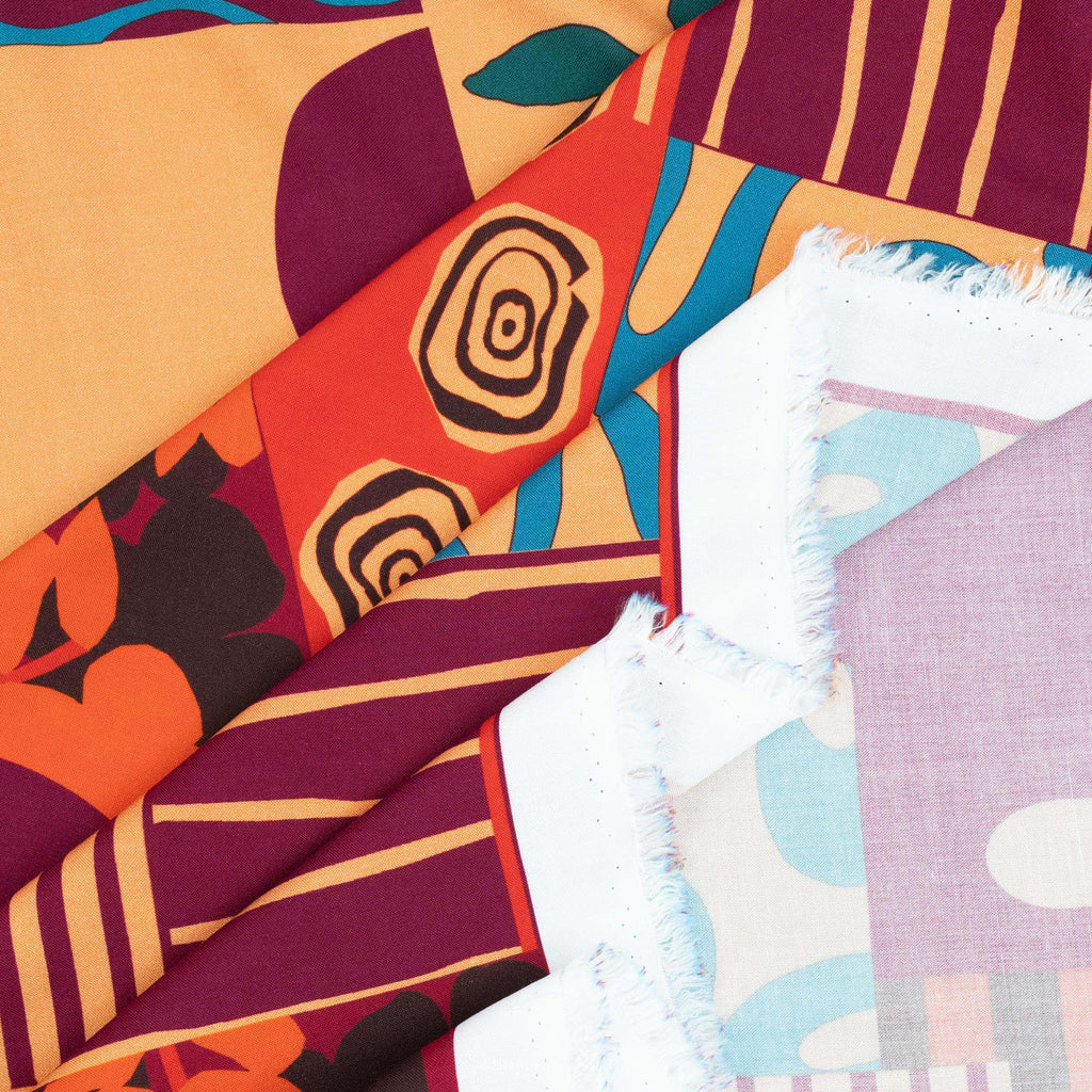 Eco Viscose Challis in Deco Patchwork-Fabric-Frankie Rose Fabrics