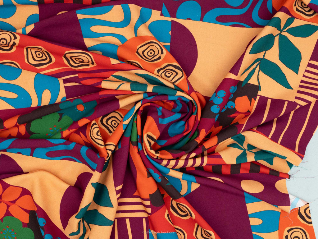 Eco Viscose Challis in Deco Patchwork-Fabric-Frankie Rose Fabrics