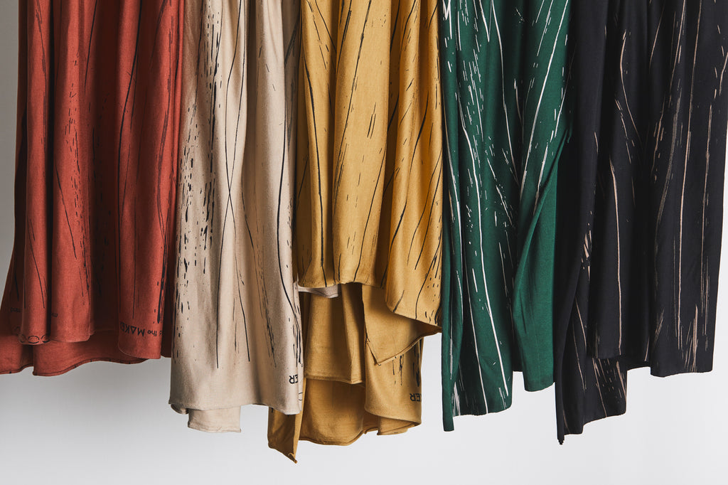 Viscose Stretch Jersey in Stray Lines Dry Mustard-Fabric-Frankie Rose Fabrics