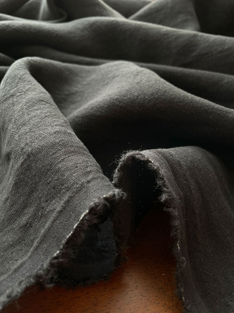 Stonewashed Linen Fabric in Black | Frankie Rose Fabrics