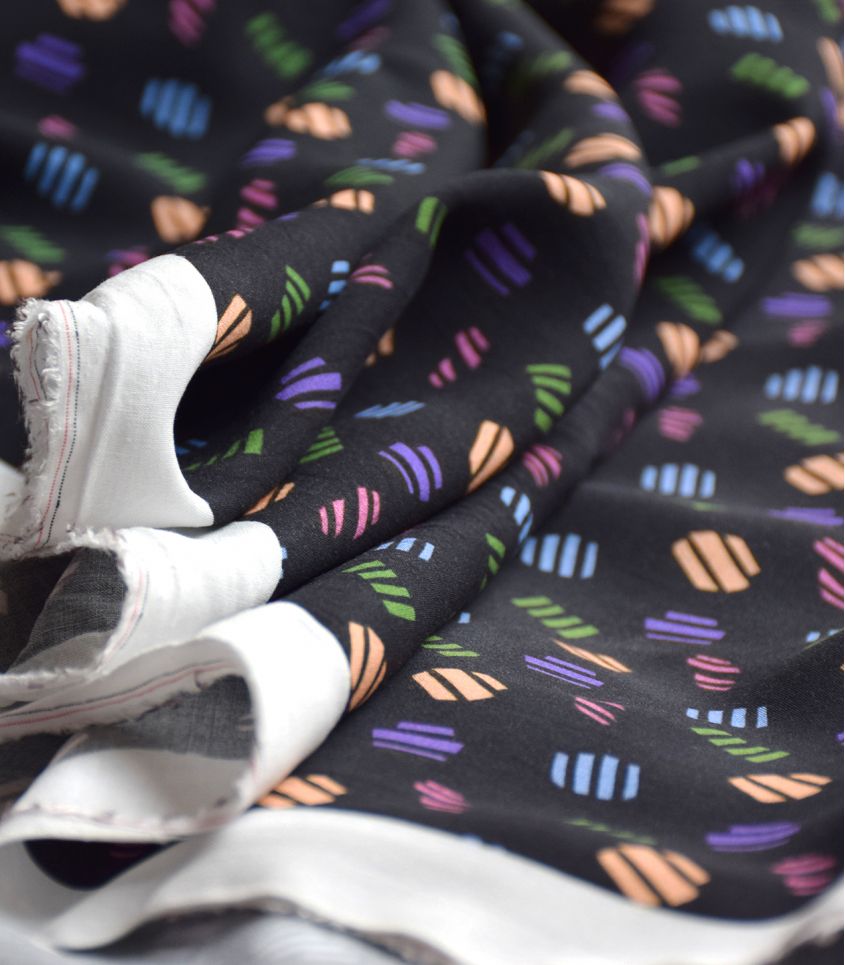 Ecovero Viscose Challis in Confetti Black-Fabric-Frankie Rose Fabrics