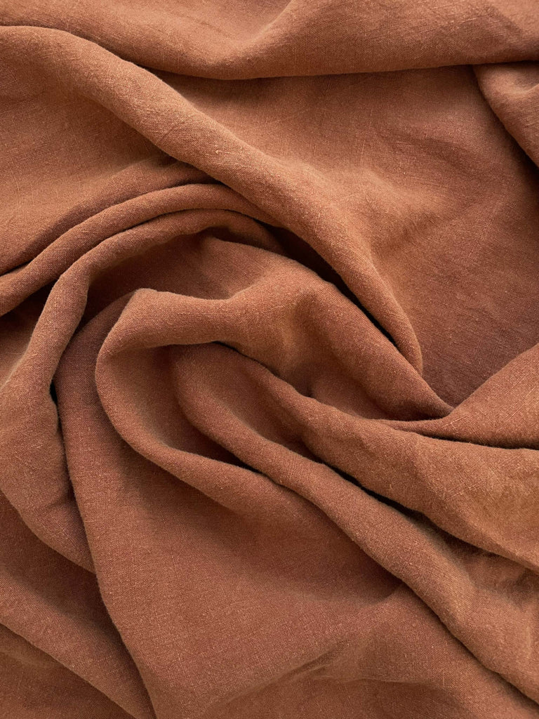 Lightweight Stonewashed Linen Fabric in Cinnamon | Apparel Fabric