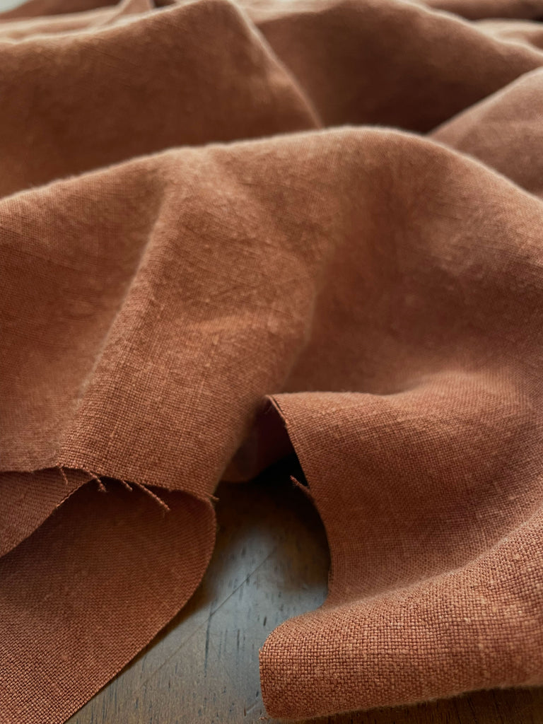 Lightweight Stonewashed Linen Fabric in Cinnamon | Apparel Fabric