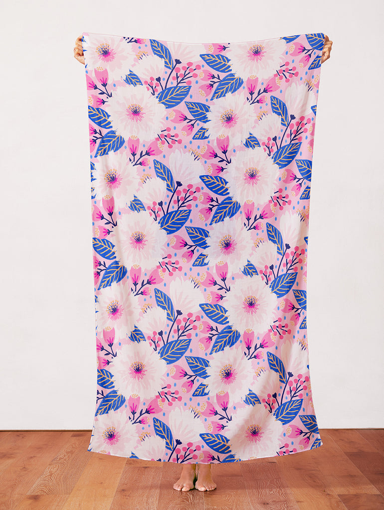 Organic Cotton Double Gauze Fabric in Pink Dahlias