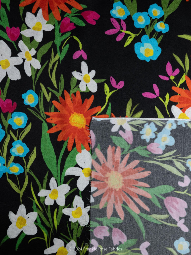 Ecovero Viscose Satin in Lara Black-Fabric-Frankie Rose Fabrics