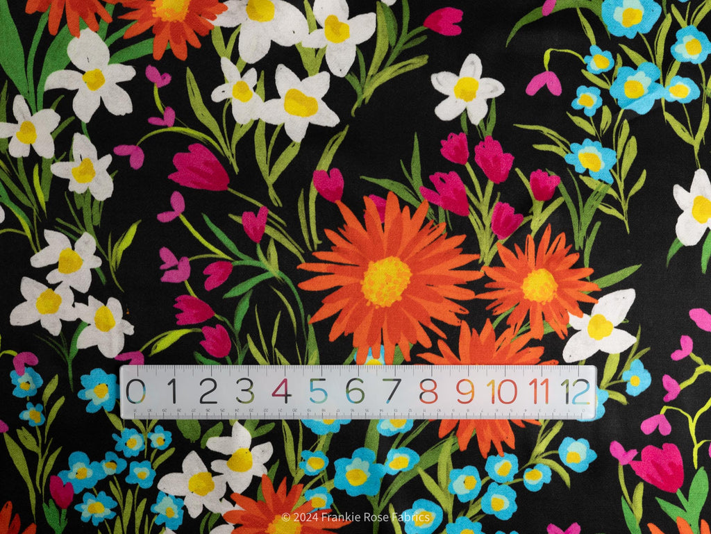 Ecovero Viscose Satin in Lara Black-Fabric-Frankie Rose Fabrics