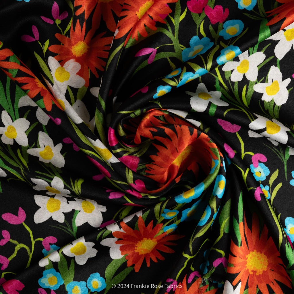 Ecovero Viscose Satin in Lara Black-Fabric-Frankie Rose Fabrics