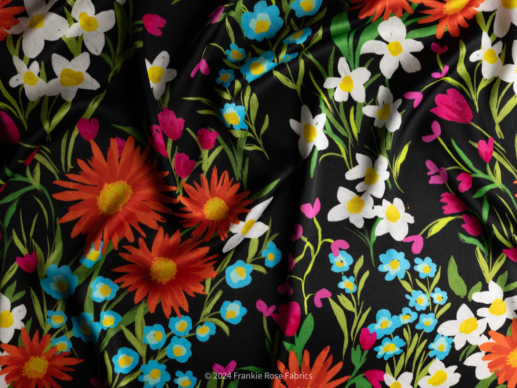 Ecovero Viscose Satin in Lara Black-Fabric-Frankie Rose Fabrics