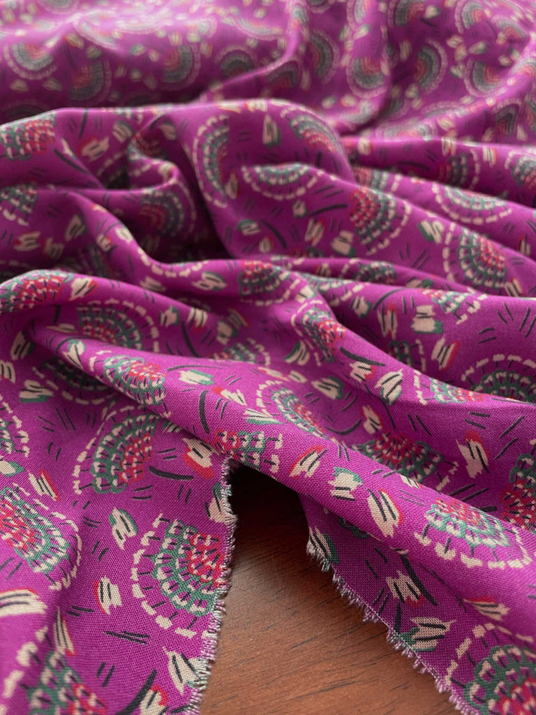 Floral Ecovero Rayon Challis Fabric from France in Indira Aster-Fabric-Frankie Rose Fabrics