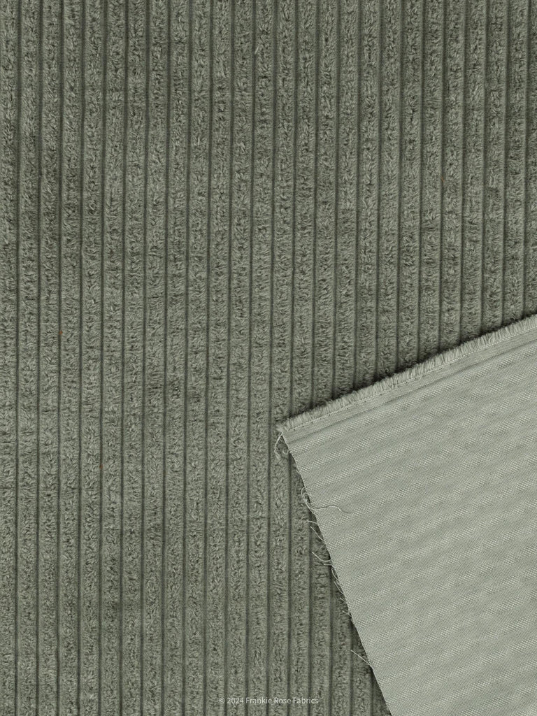 Jumbo Wale Cotton Corduroy in Smokey Olive-Fabric-Frankie Rose Fabrics