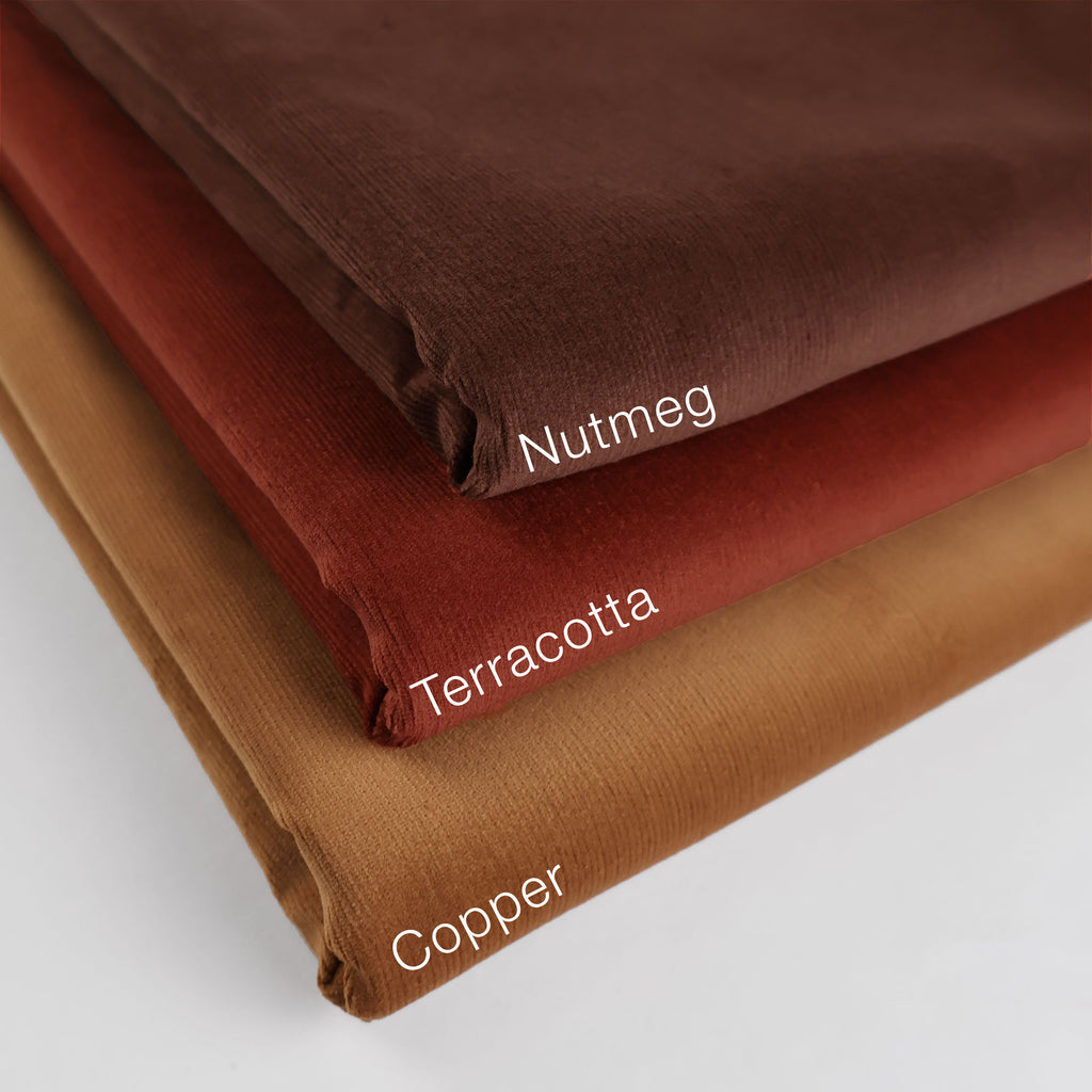 Velvety Pinwale Corduroy in Terracotta, 21 Wale-Fabric-Frankie Rose Fabrics