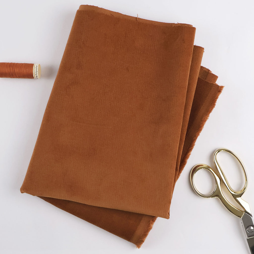 Velvety Pinwale Corduroy in Copper, 21 Wale-Fabric-Frankie Rose Fabrics