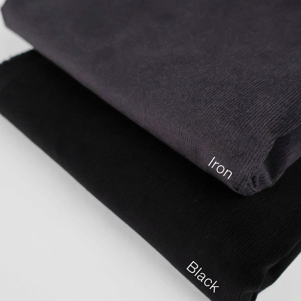 Velvety Pinwale Corduroy in Black, 21 Wale-Fabric-Frankie Rose Fabrics