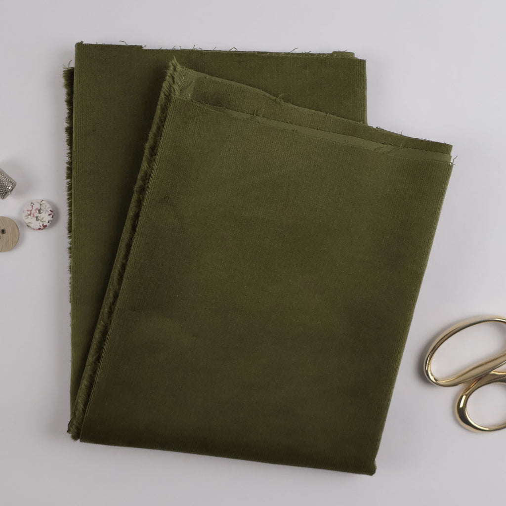 Velvety Pinwale Corduroy in Moss, 21 Wale-Fabric-Frankie Rose Fabrics