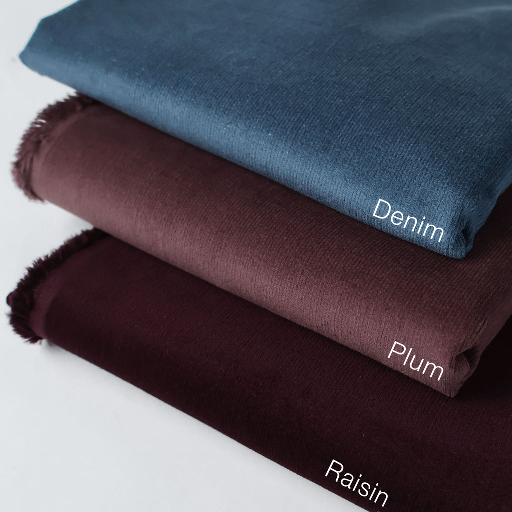 Velvety Pinwale Corduroy in Demin Blue, 21 Wale-Fabric-Frankie Rose Fabrics